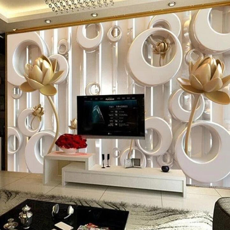3D Abstract Creative Flowers with Circles Floral Wallpaper Wall Mural