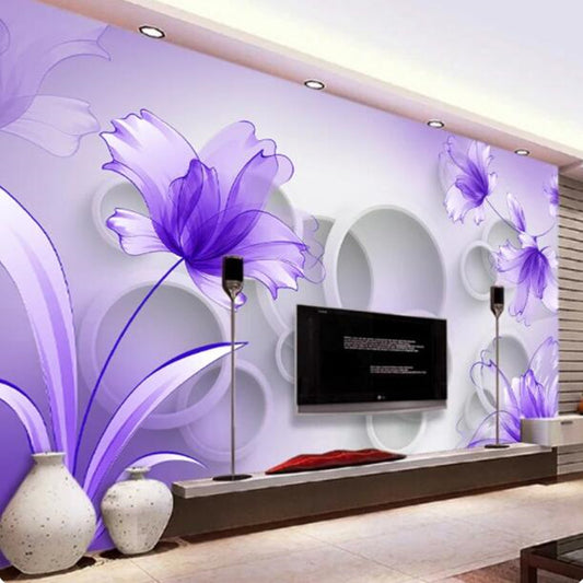 3D Purple Lily Flowers Modern Fashion Wallpaper Wall Mural Wall Decor