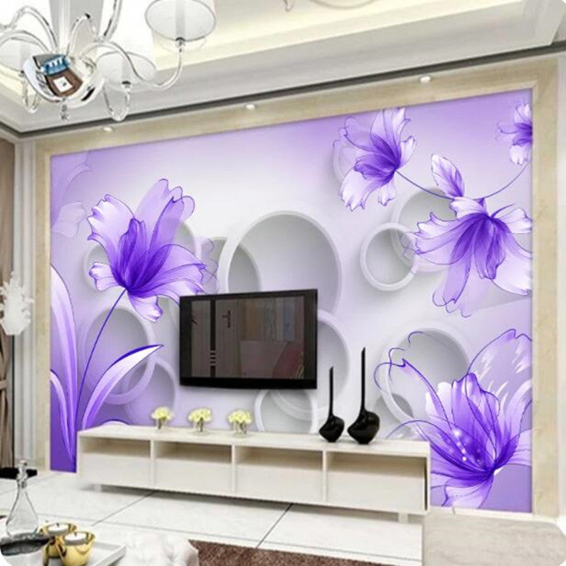 3D Purple Lily Flowers Modern Fashion Wallpaper Wall Mural Wall Decor