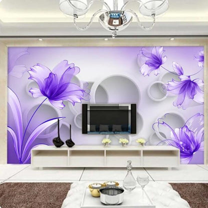 3D Purple Lily Flowers Modern Fashion Wallpaper Wall Mural Wall Decor