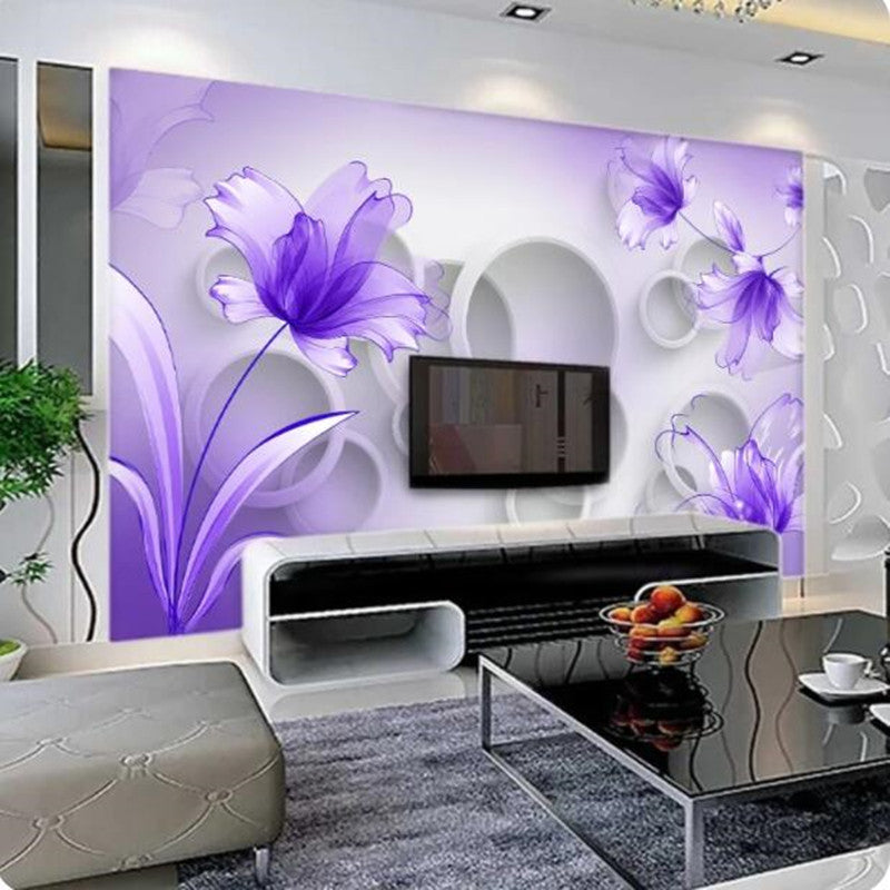 3D Purple Lily Flowers Modern Fashion Wallpaper Wall Mural Wall Decor