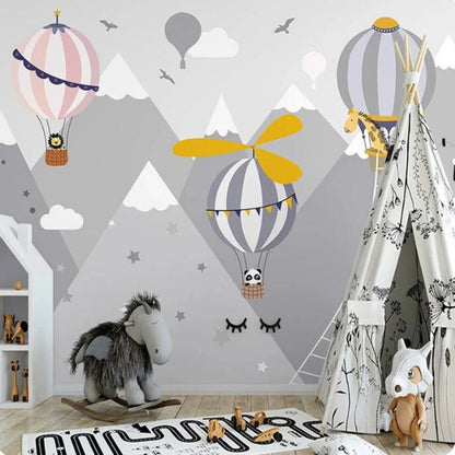 Cartoon Hot Air Balloons Animals Children Room Nursery Wallpaper Wall Mural