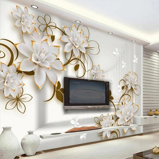 3D Spatial Extension Corridor Personality Flowers Floral Wallpaper Wall Mural