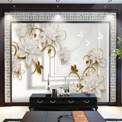 3D Spatial Extension Corridor Personality Flowers Floral Wallpaper Wall Mural