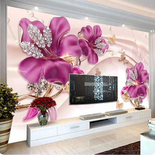 3D Stereoscopic Flowers Jewelry Living Room TV Background Floral Wallpaper Wall Mural