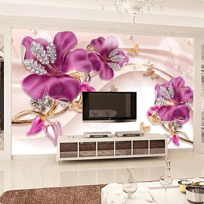 3D Stereoscopic Flowers Jewelry Living Room TV Background Floral Wallpaper Wall Mural