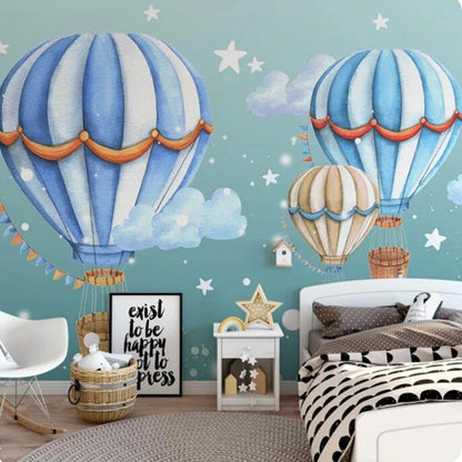Creative Children Room Hot Air Balloon Stars Cartoon Nursery Wallpaper Wall Mural
