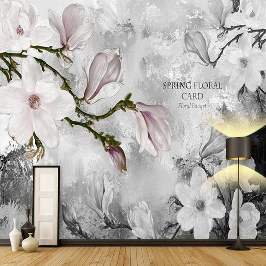 Magnolia Flowers Oil Painting Abstract Floral Wallpaper Wall Mural