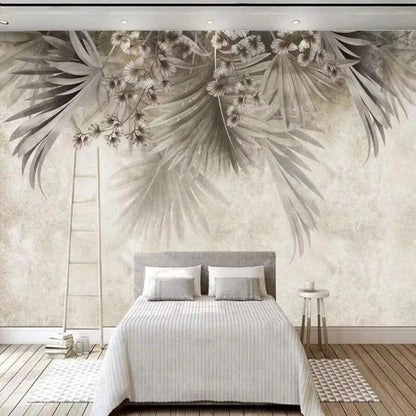 Gray Tropical Plant Gray leaf flowers Wall Painting Wallpaper Wall Mural