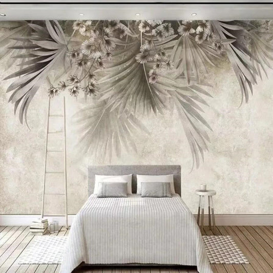 Gray Tropical Plant Gray leaf flowers Wall Painting Wallpaper Wall Mural
