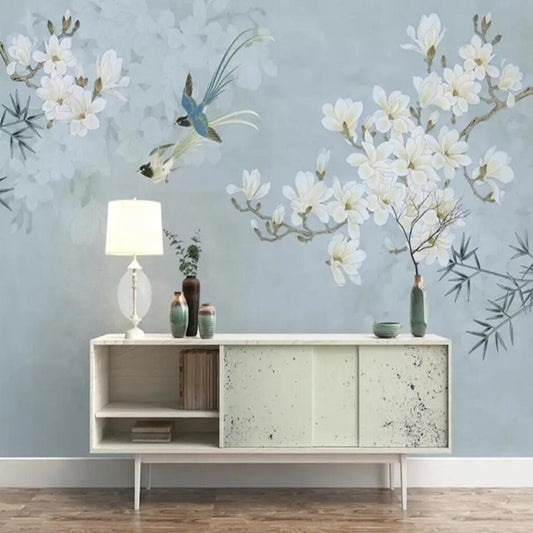 Chinoserie  Magnolia Flower and Bird Branch Background Wall Covering Wallpaper Wall Mural