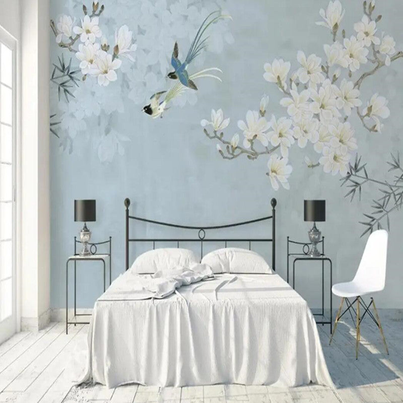 Chinoserie  Magnolia Flower and Bird Branch Background Wall Covering Wallpaper Wall Mural