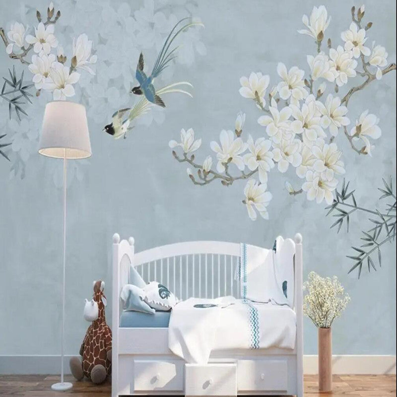 Chinoserie  Magnolia Flower and Bird Branch Background Wall Covering Wallpaper Wall Mural