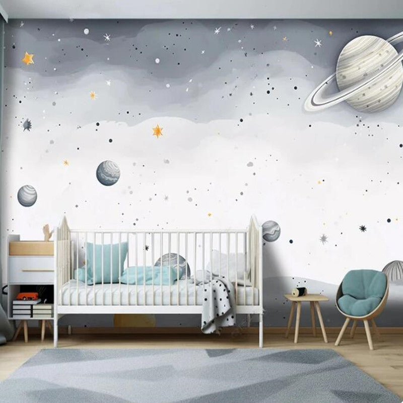 Cartoon Children's Room Cosmic Starry Sky Interior Nursery Wallpaper Wall Mural