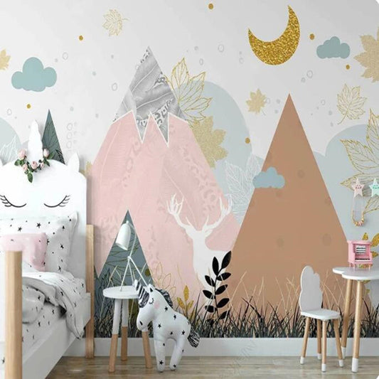Cartoon Clouds Nordic Abstract Mountains Nursery Wallpaper Wall Mural