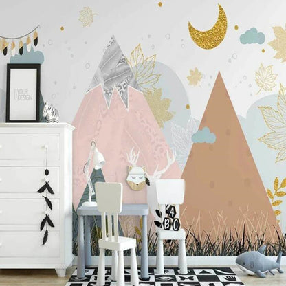 Cartoon Clouds Nordic Abstract Mountains Nursery Wallpaper Wall Mural
