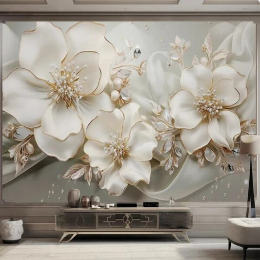 3D Embossed Flowers Jewelry Wallpaper Wall Mural Home Decor