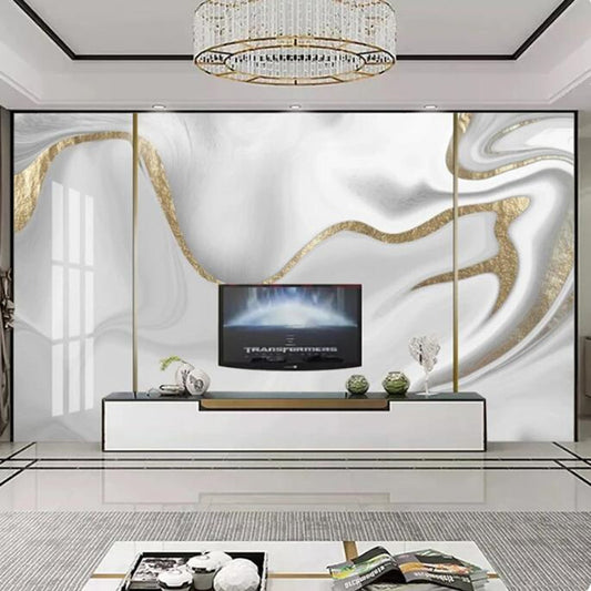 Abstract Golden Line Jazz White Marble Wallpaper Wall Mural Home Decor