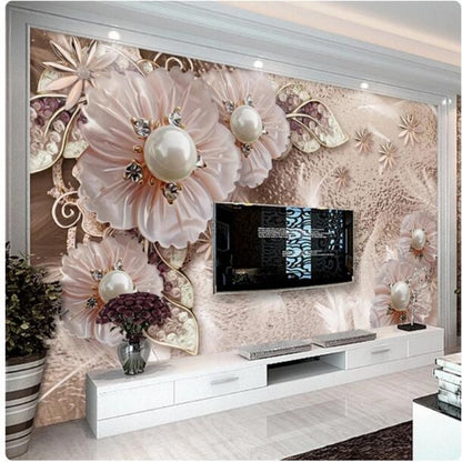 European 3D  Luxury Jewelry Flowers Wallpaper Wall Mural Home Decor