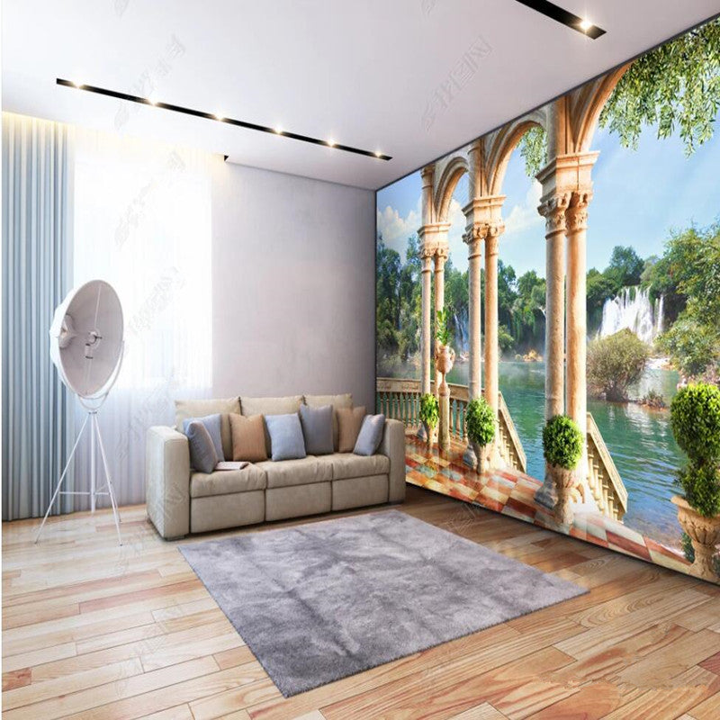 Original Roman Pillar Lake Landscape 3D Background Wallpaper Wall Mural Home Decor