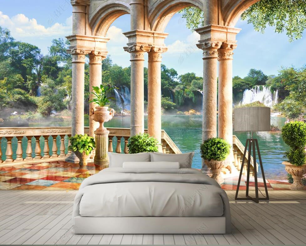 Original Roman Pillar Lake Landscape 3D Background Wallpaper Wall Mural Home Decor