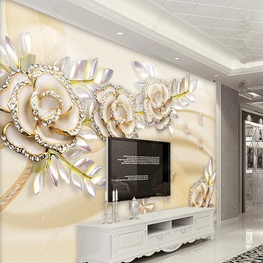 Original 3D Fashion European Gold Rose Leaves Wallpaper Wall Mural Home Decor