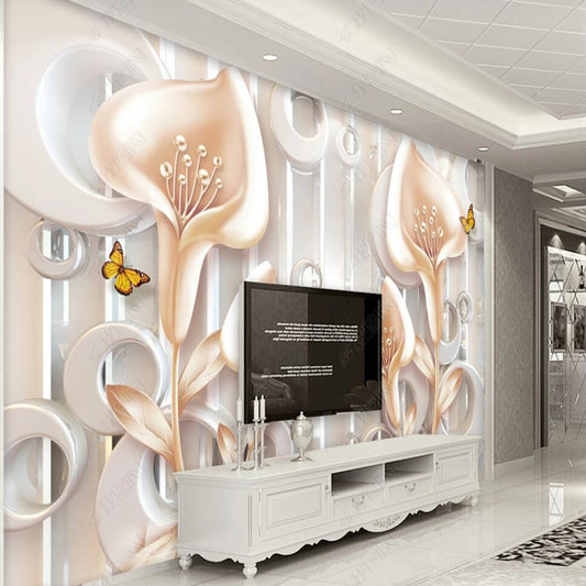 European Style Lily Relief Flower Floral Wallpaper Wall Mural Wall Covering