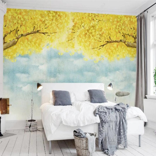 Chinoserie Ginkgo Leaves Wallpaper Wall Mural Home Decor
