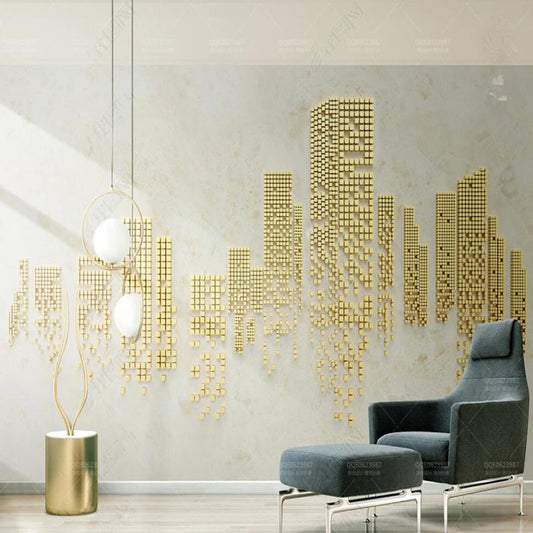 Original 3D Solid Geometric Block Splicing Golden City Architectures Wallpaper Wall Mural