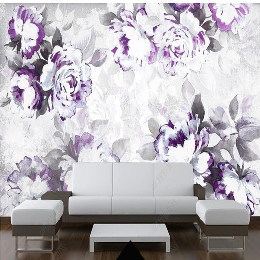 Purple Rose Flowers Floral Wallpaper Wall Mural Home Decor