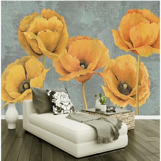 Yellow Poppy Blossom Flowers Floral Wallpaper Wall Mural Home Decor