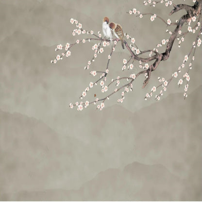 Chinoiserie Brushwrok Cherry Blossom with Birds Wallpaper Wall Mural Home Decor