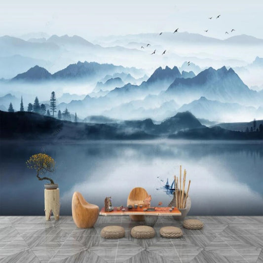 Blue Ombre Mountains Nature Landscape with Lake Wallpaper Wall Mural Home Decor