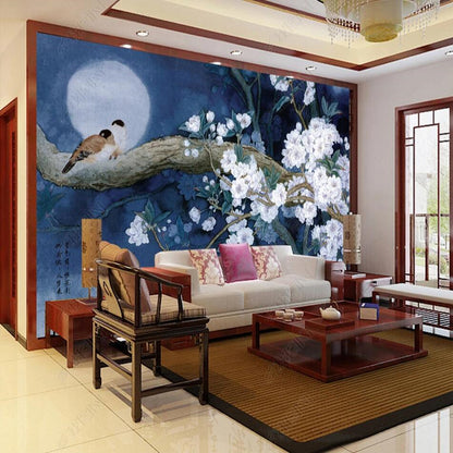 Chinoserie Retro Flowers and Birds Wall Covering Wallpaper Wall Mural