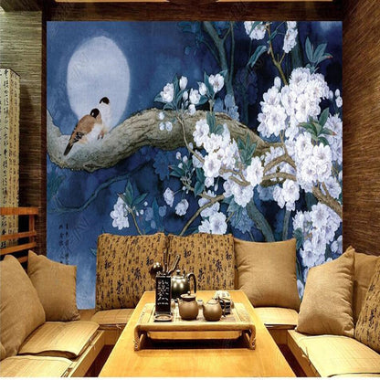 Chinoserie Retro Flowers and Birds Wall Covering Wallpaper Wall Mural