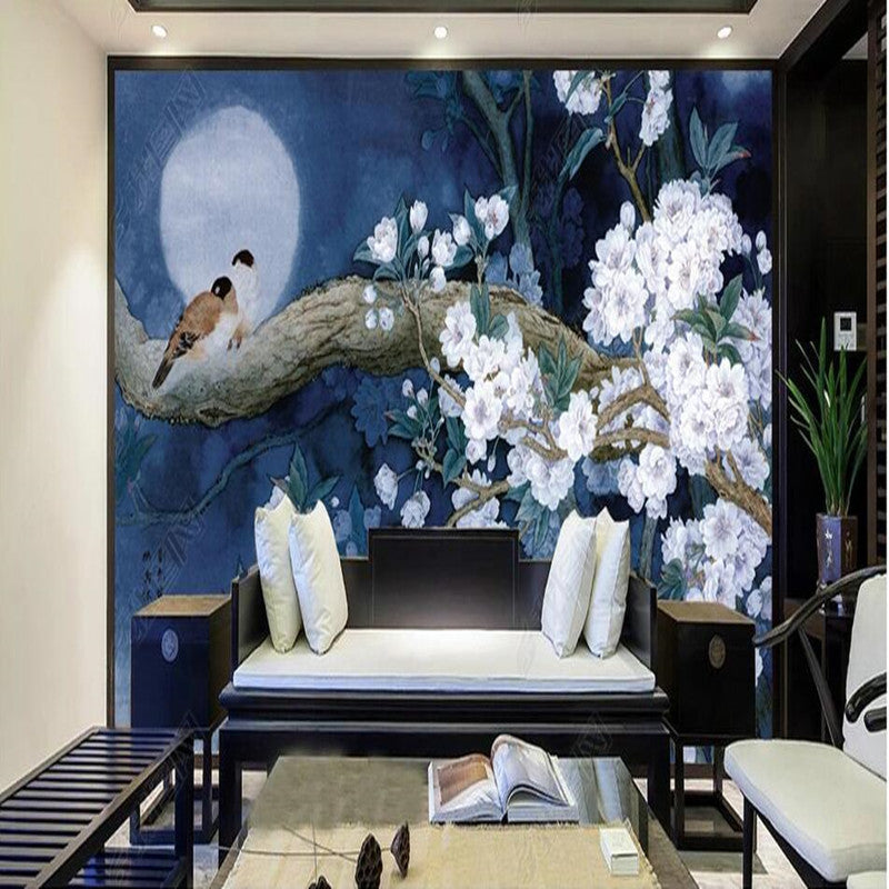 Chinoserie Retro Flowers and Birds Wall Covering Wallpaper Wall Mural