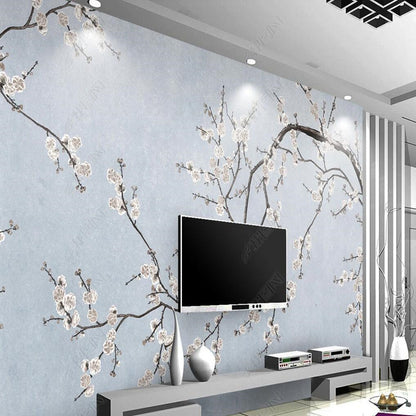 Chinoserie Cherry Blossom Branch Flowers and Birds Wall Covering Wallpaper Wall Mural