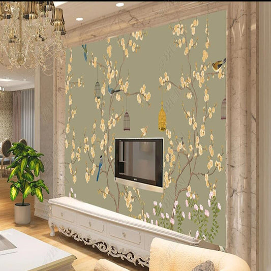 Chinoserie Cherry Blossom Vines Flowers and Birds Wall Covering Wallpaper Wall Mural