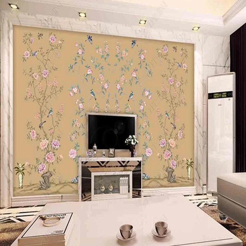 Chinoserie Cherry Blossom Vines Flowers and Birds Wall Covering Wallpaper Wall Mural