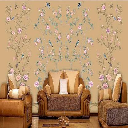 Chinoserie Cherry Blossom Vines Flowers and Birds Wall Covering Wallpaper Wall Mural