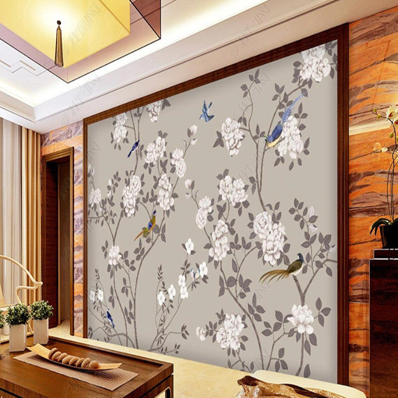 Chinoserie Cherry Blossom Vines Flowers and Birds Wall Covering Wallpaper Wall Mural