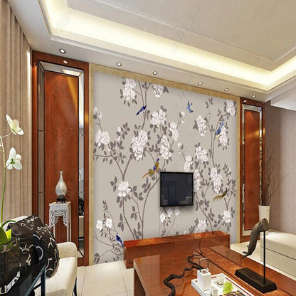 Chinoserie Cherry Blossom Vines Flowers and Birds Wall Covering Wallpaper Wall Mural