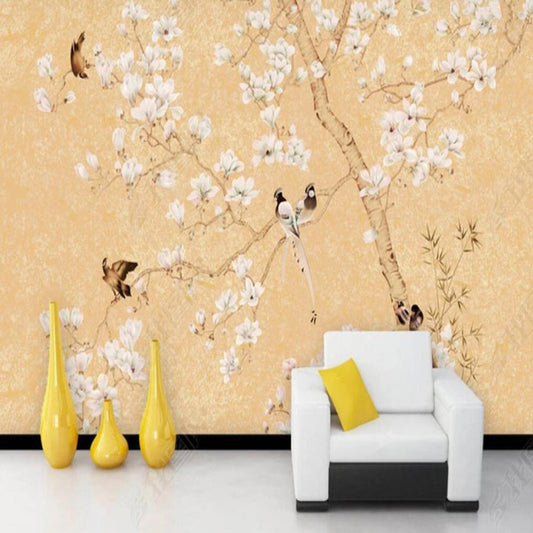 Chinoserie Magnolia Flowers Vines Flowers and Birds Wall Covering Wallpaper Wall Mural