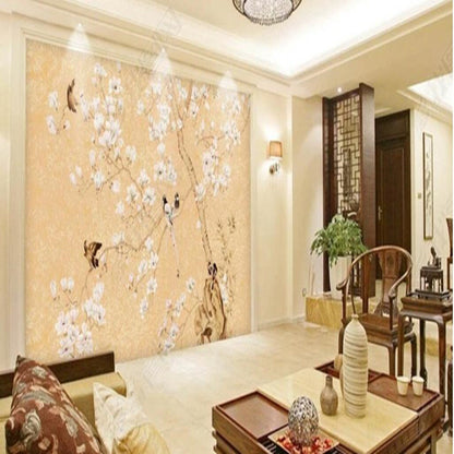 Chinoserie Magnolia Flowers Vines Flowers and Birds Wall Covering Wallpaper Wall Mural