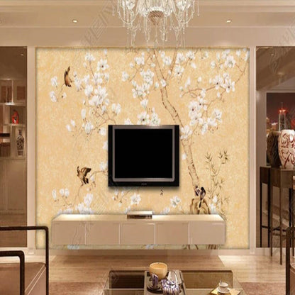 Chinoserie Magnolia Flowers Vines Flowers and Birds Wall Covering Wallpaper Wall Mural