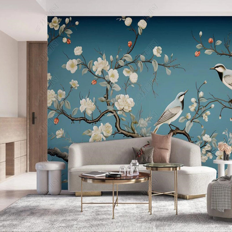 Chinoiserie Retro Nostalgia Magnolia Blossom with Birds Wallpaper Wall Mural