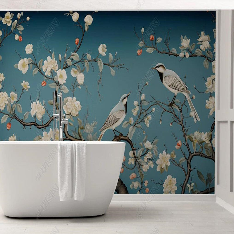 Chinoiserie Retro Nostalgia Magnolia Blossom with Birds Wallpaper Wall Mural