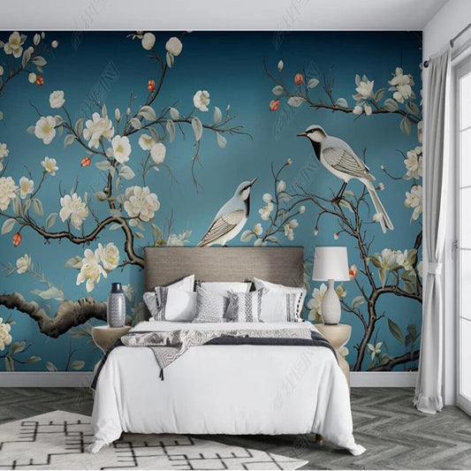 Chinoiserie Retro Nostalgia Magnolia Blossom with Birds Wallpaper Wall Mural