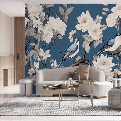 Chinoiserie Retro Nostalgia Magnolia Blossom Branch Wallpaper Wall Mural