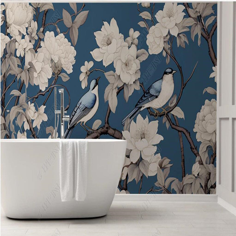 Chinoiserie Retro Nostalgia Magnolia Blossom Branch Wallpaper Wall Mural